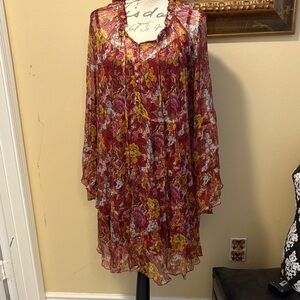 Johnny Was 2-piece Silk Babydoll Long Bell Sleeve over/adjust strap slip dress